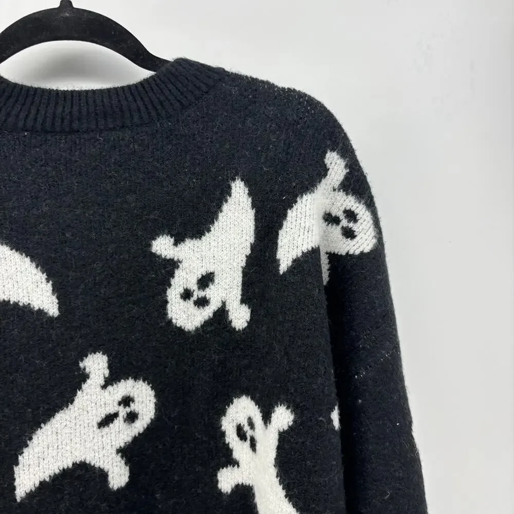 Vince Camuto Womens Medium Black White Ghost Halloween Sweater - Picture 9 of 16